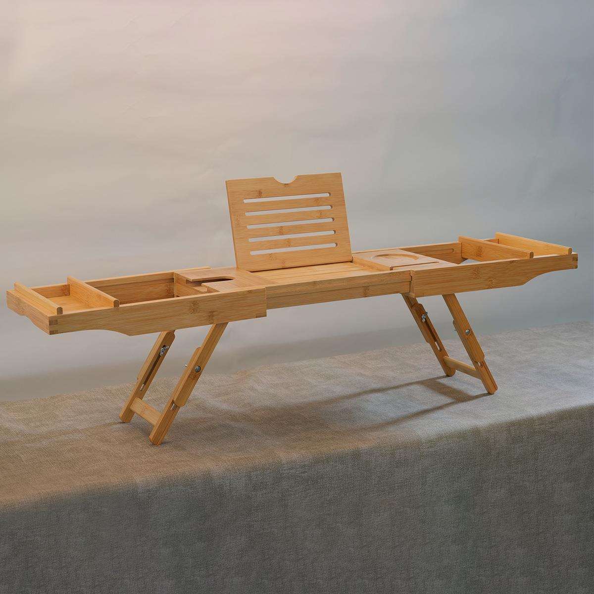 欧式楠竹实竹制浴缸架可折叠拉伸卧室置物架多色带脚浴室浴桶浴盆