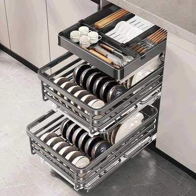 小尺寸拉篮厨房橱柜450柜体400碗碟350碗篮双层抽屉式500窄柜碗柜