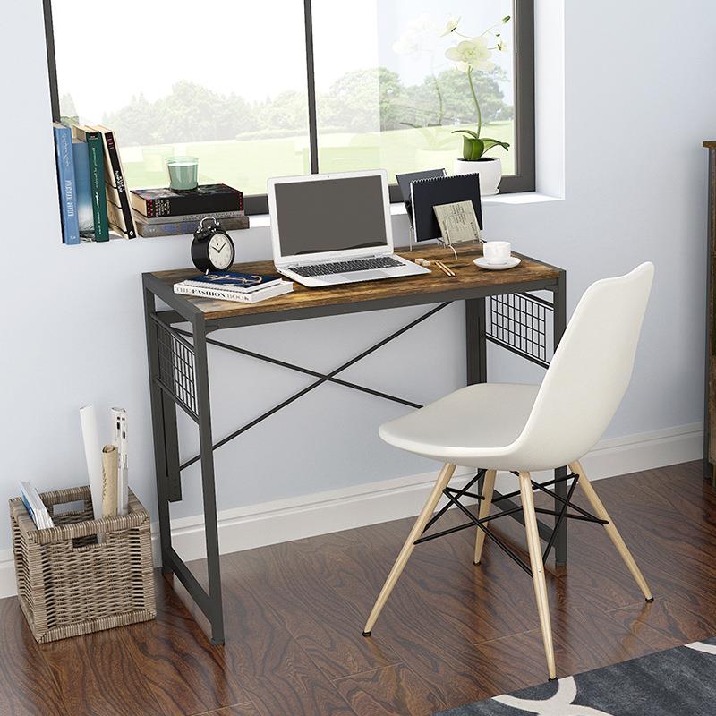 多功能折叠桌铁木结构简易家用办公桌复古木纹桌子