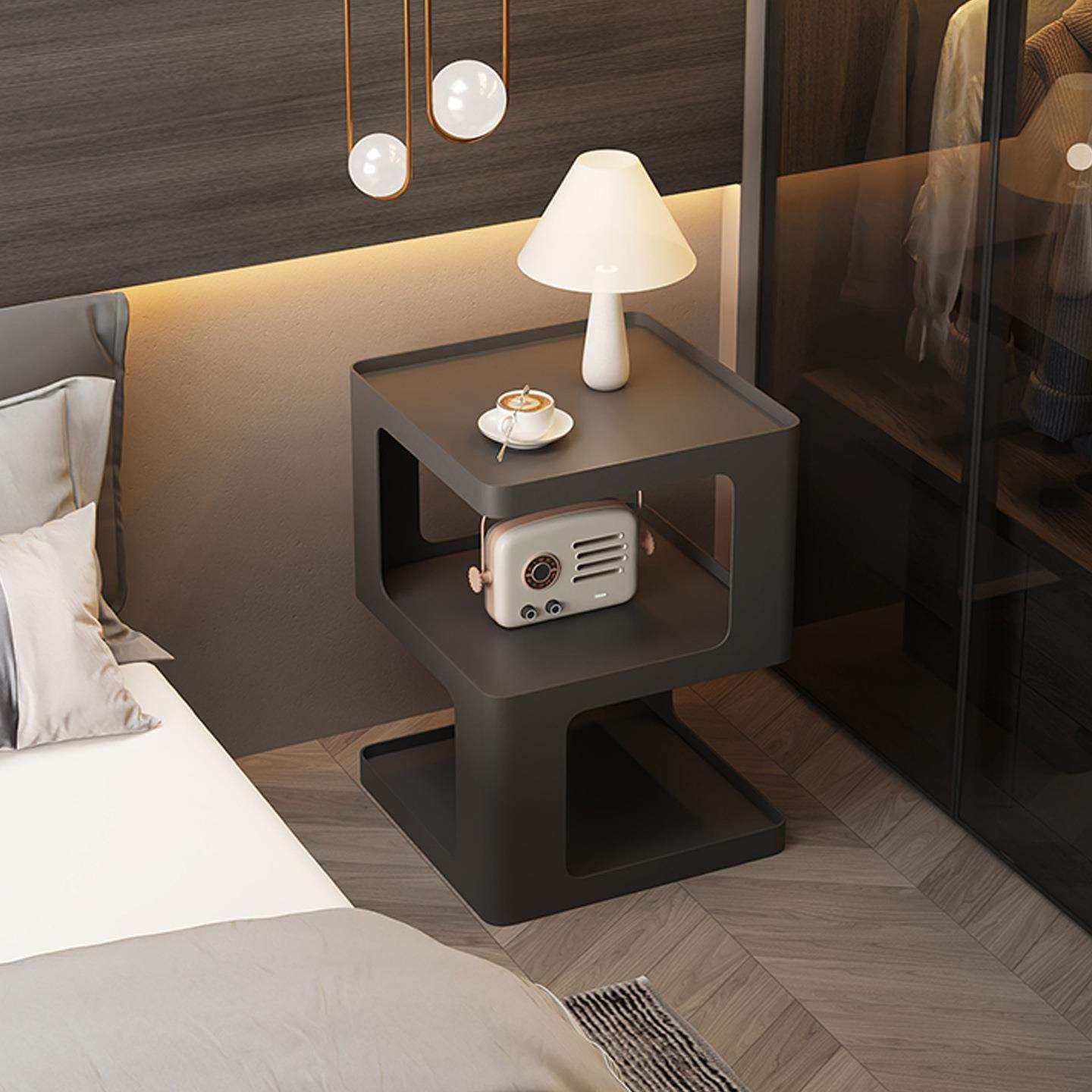 铁艺床头柜黑色小型家用卧室落地灯置物柜神器轻奢高级感床边边几