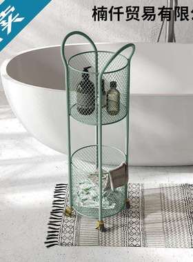 lkw轻奢浴室收纳篮卫生间带轮置物架厕所双层收纳架洗手间移动储