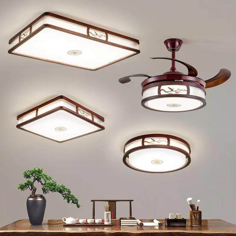 新中式吸顶灯大气客厅灯套餐长形LED风扇餐厅灯现代简约卧室灯具