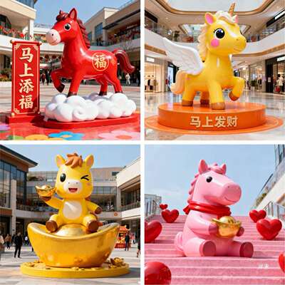 大型马年IP公仔玻璃钢雕塑动物模型12生肖造型拍照打卡大摆件定zh