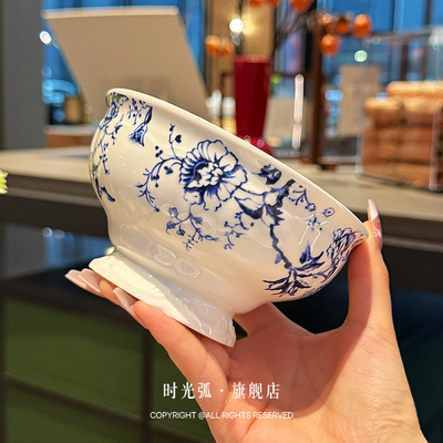 「彩釉法式高脚碗」复古青花陶瓷碗家用米饭碗汤碗沙拉碗水果小碗