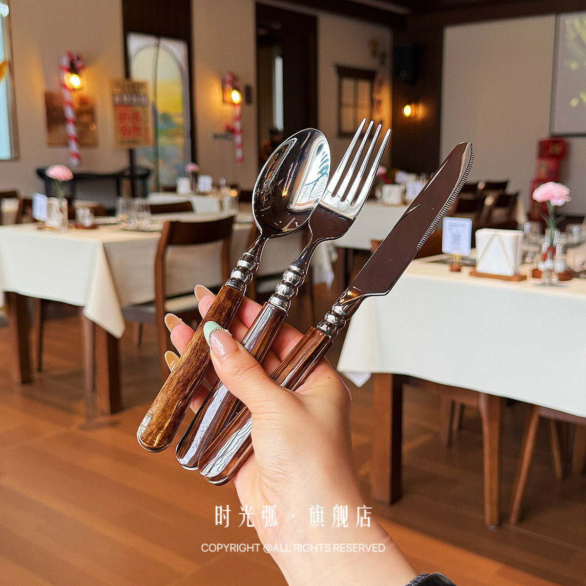 法式审美西餐具·木纹柄18/10不锈钢西餐餐具刀叉勺套装家用牛排