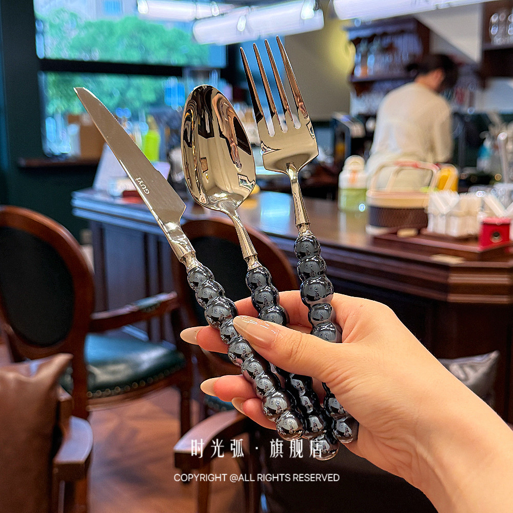 暗黑系的神秘优雅｜ 黑色珍珠304不锈钢陶瓷手柄牛排刀叉勺套装