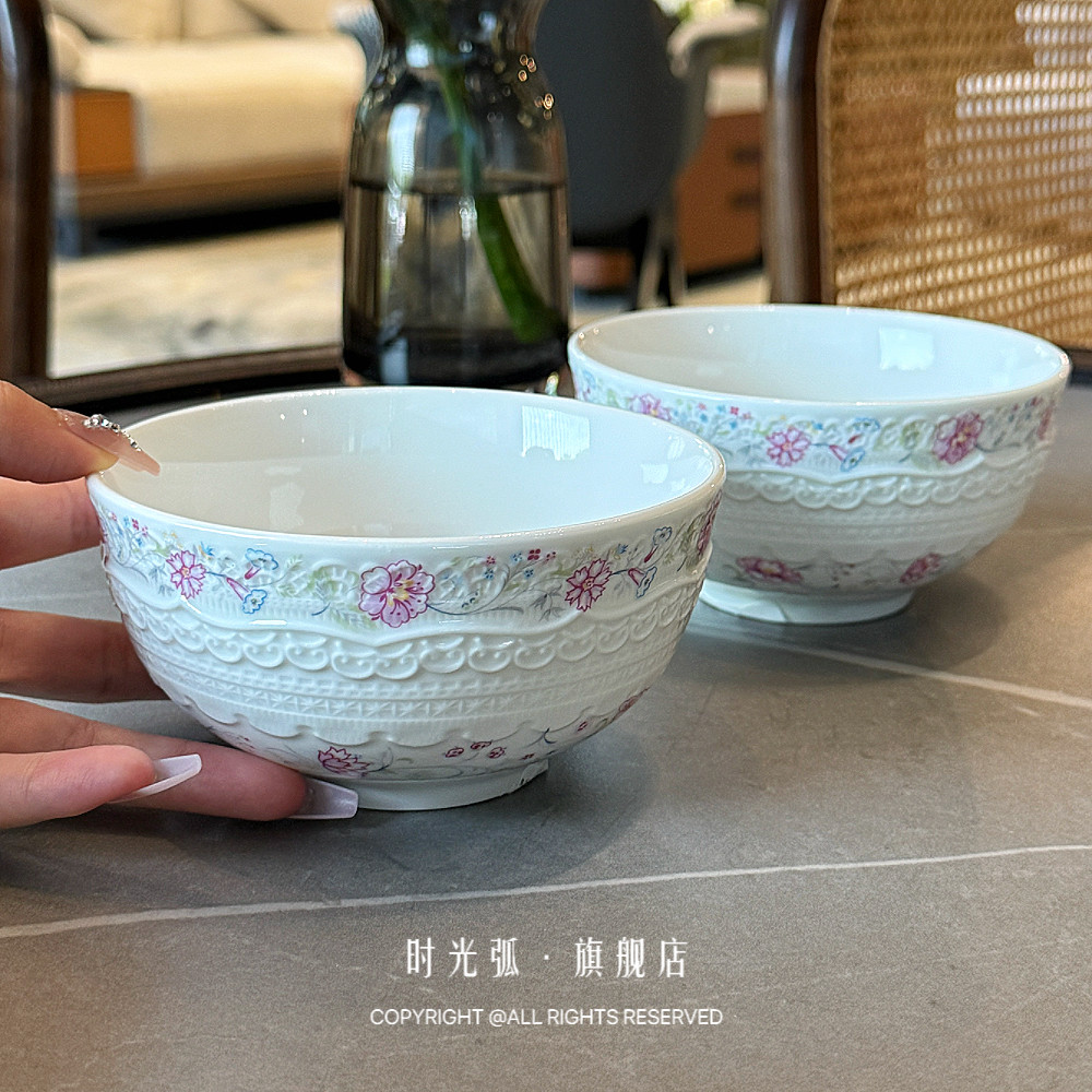 很贵气|法式复古ins莫奈花园浮雕陶瓷碗家用米饭碗汤碗面碗高颜值,餐饮具,碗,淘宝优惠券,粉丝福利购,淘宝优惠卷