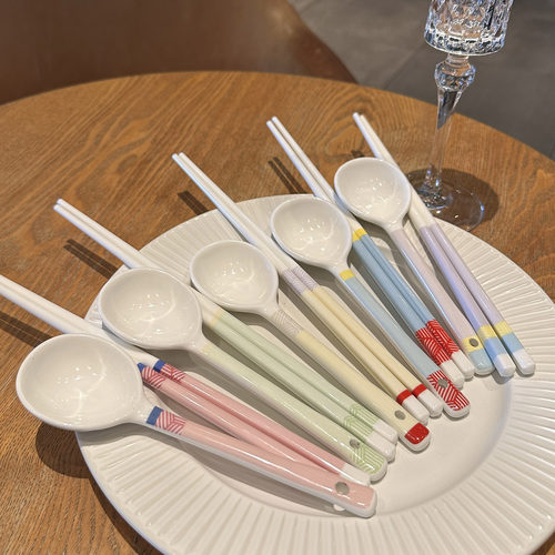 5双礼盒装ins网红陶瓷马卡龙筷子好看的勺子家用筷子一人一筷家庭