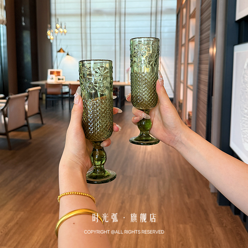 高级香槟杯巨巨巨美！复古浮雕红酒杯加厚玻璃杯红酒杯高脚香槟杯