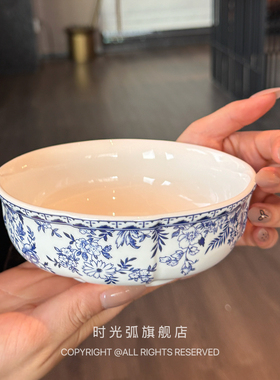 【老板娘自留】法式复古蓝色碎花陶瓷碗家用米饭碗汤碗精致吃饭碗