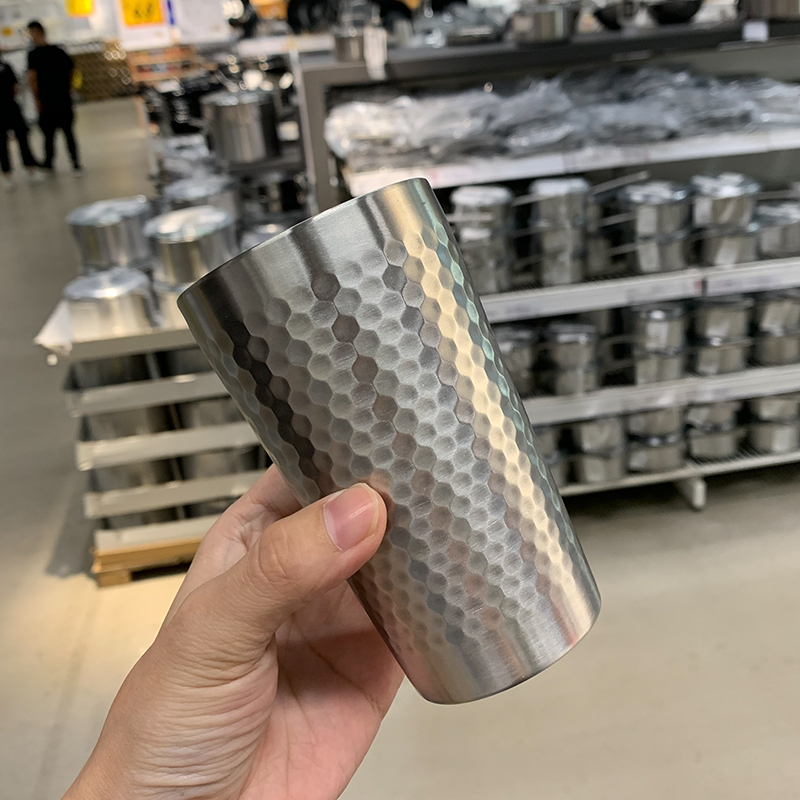 复古日式风手工锤纹不锈钢水杯