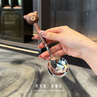 狠心买下的贵贵勺！胡桃木圆头勺卡通小熊儿童餐具304不锈钢汤勺