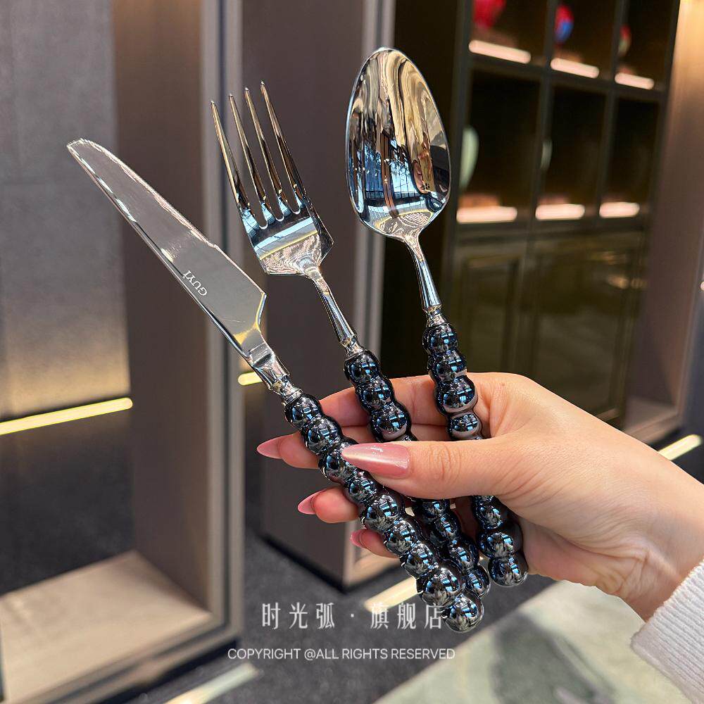暗黑系的神秘优雅｜ 黑色珍珠304不锈钢陶瓷手柄牛排刀叉勺套装
