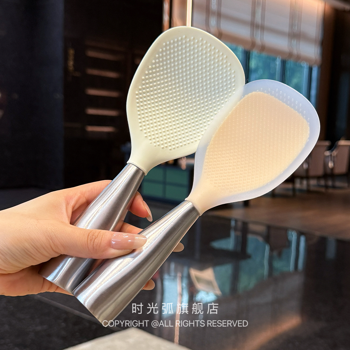 可立式米饭铲！家用电饭煲硅胶不粘不锈钢饭铲子不沾打饭盛饭勺子