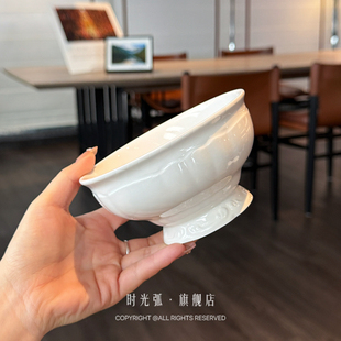 【老板娘心仪款】中古风玫瑰浮雕陶瓷高脚碗水果碗甜品碗冰激凌碗