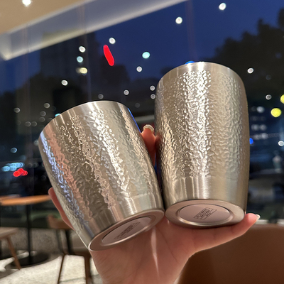 304不锈钢双层内胆锤纹杯咖啡杯