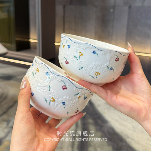 【漂亮老板娘自留】法式重工花朵浮雕饭碗田园风好看漂亮女生专用