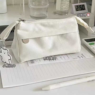 康诗单纯色ins风帆布简约笔袋