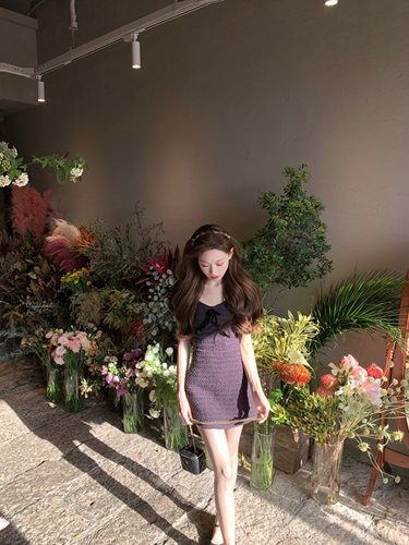 夏花黑加仑紫显白连衣裙