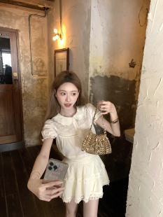 夏 重工刺绣娃娃领上衣清新氧气少女套装 COOLLINE林子熙 白芷落梨