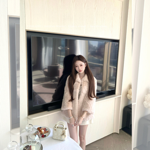 COOLLINE林子熙 千金嗲嗲兔 D家甜妹雷克斯獭兔斗篷皮草气质外套