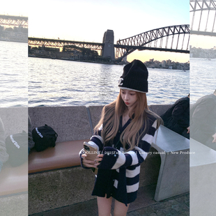 COOLLINE林子熙 曼城学院 高克重彗星扣毛衣开衫可拆卸海军领上衣