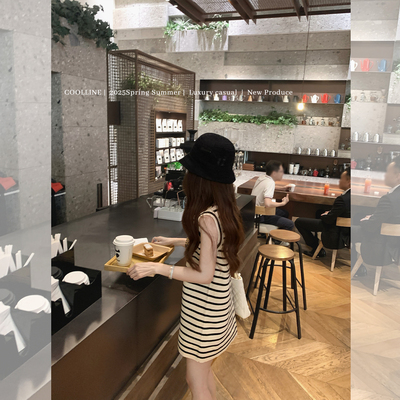 林子熙通勤日常条纹背心裙