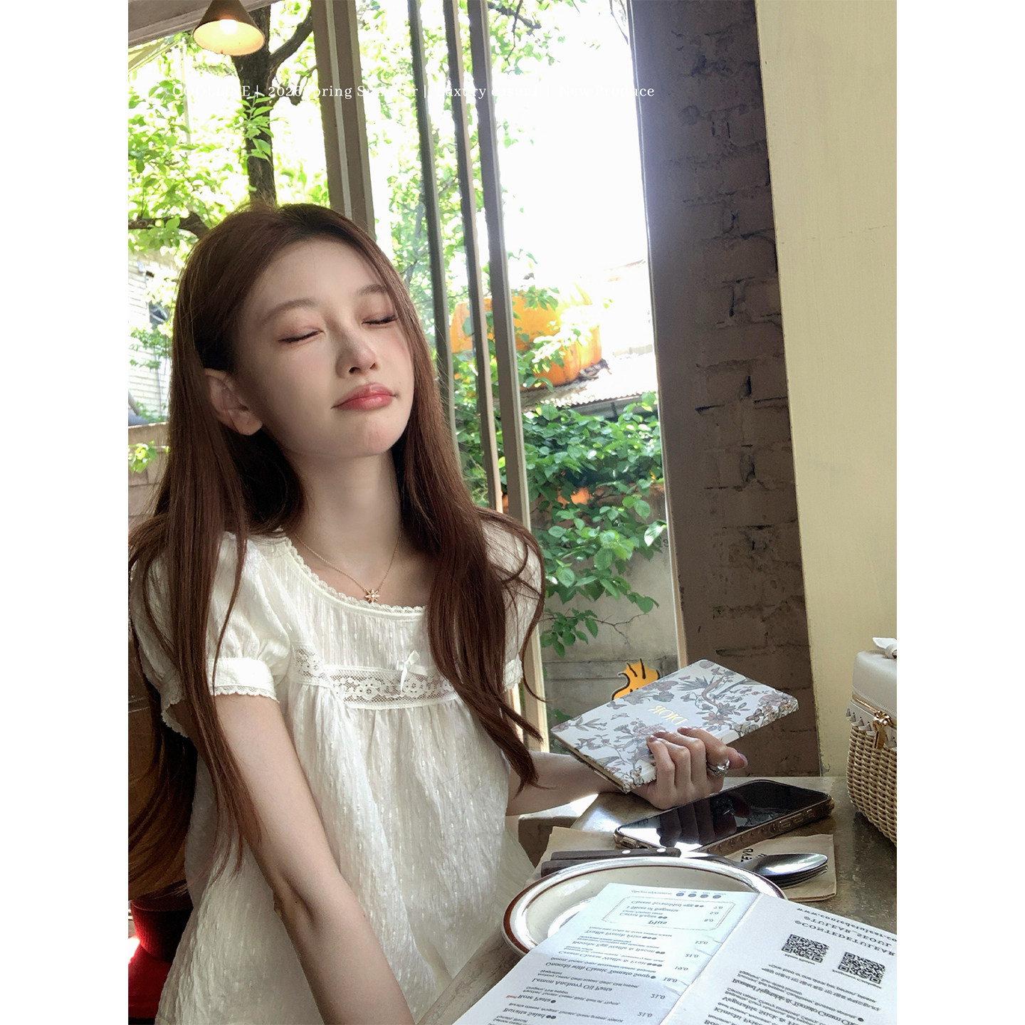 COOLLINE林子熙 晴日Paris 氧气少女感白色波点刺绣套装上衣半裙