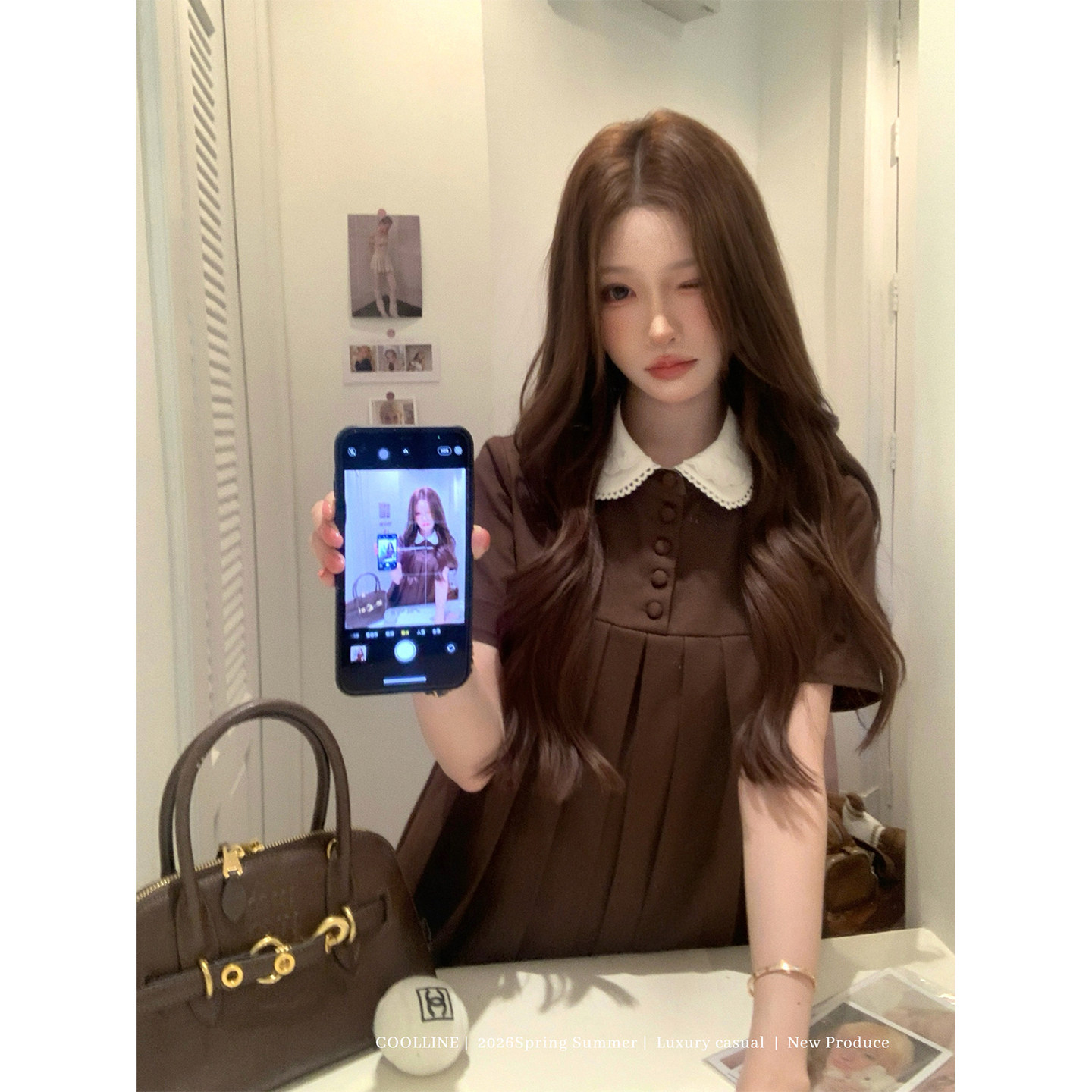 COOLLINE林子熙 花与爱丽丝  doll感MIU系娃娃领连衣裙