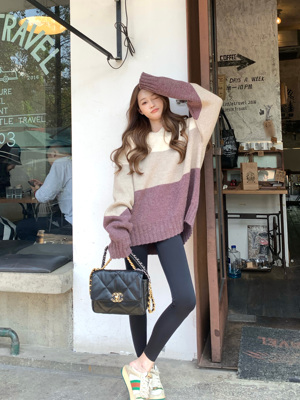 du家高克重连帽拼色条纹毛衣