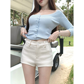 COOLLINE林子熙 百搭白色ju显腿长高腰包臀裤 腿精麂皮短裤 2.0