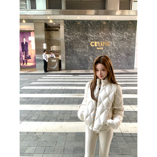 COOLLINE林子熙 豆乳盒子Oat 26b*r格纹轻羽绒服高级质感保暖外套