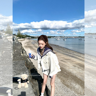 女a字短裙 可拆卸海军领牛仔夹克套装 COOLLINE林子熙 镰仓记事簿