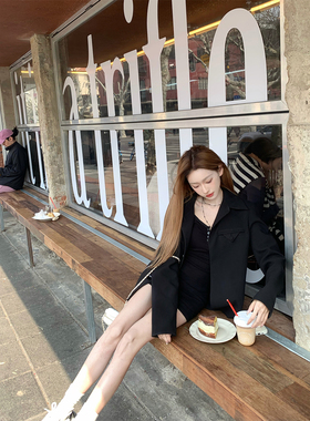 COOLLINE林子熙 24ss秀款西装 重工手缝珍珠外套宽松百搭黑色上衣