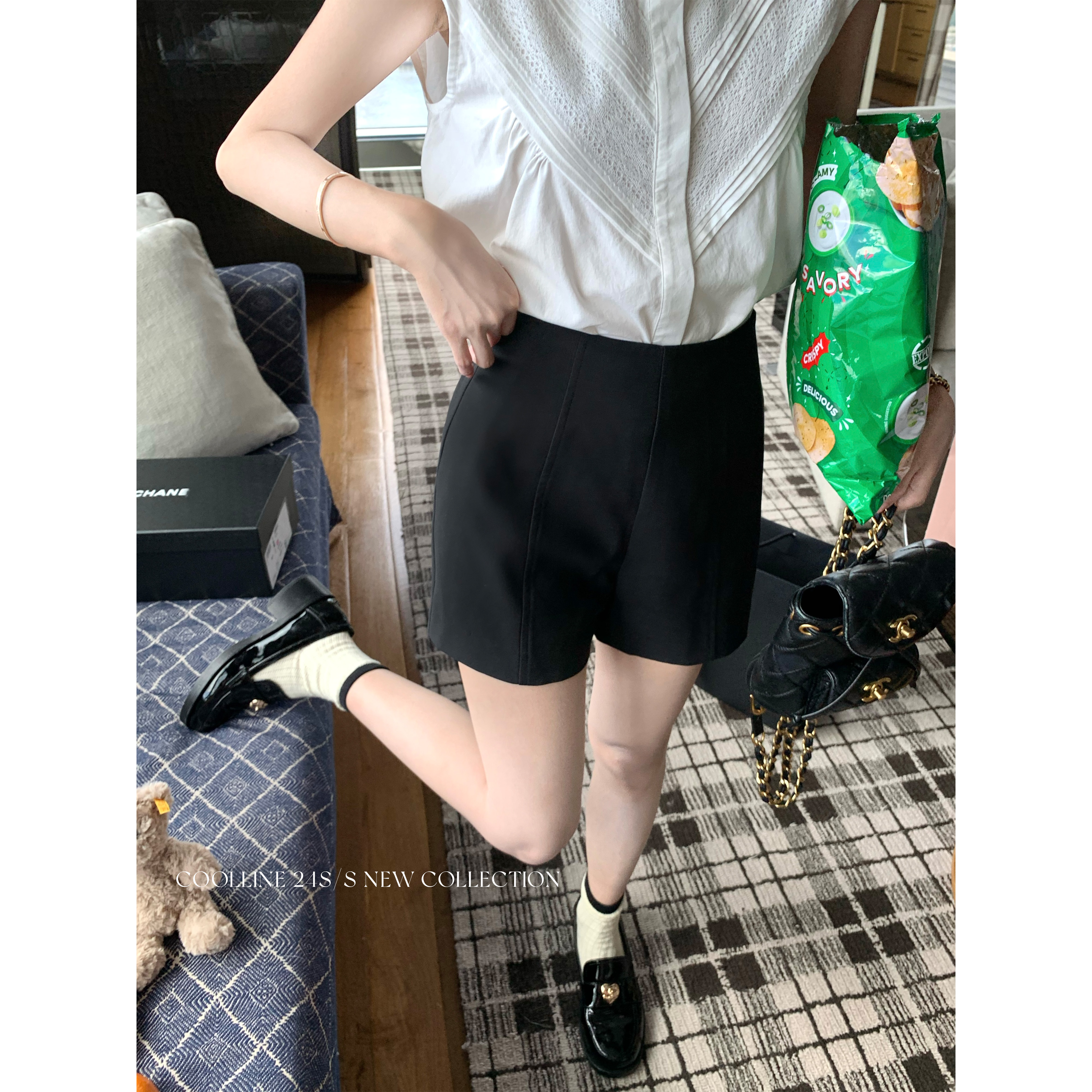 通勤百搭慵懒高腰短裤