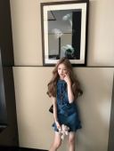 COOLLINE林子熙 显瘦miu系牛仔裙蝴蝶结深蓝色连衣裙女气质短裙夏