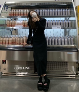 COOLLINE 林子熙 隐藏wave 显身材低调气质百搭针织连衣裙