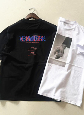 日单纯棉重磅T恤潮牌OVER ARAENA短袖男女中性夏季简约宽松黑白色