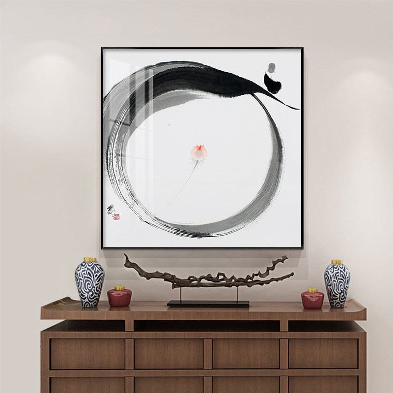 新中式客厅玄关装饰画小和尚禅意水墨画书房茶室壁画禅茶日式挂画