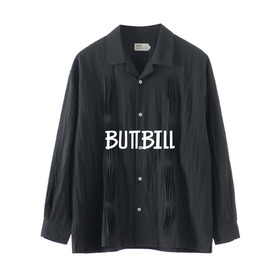 BUTTBILL 25AW古巴领60%竹纤维混纺日系通勤复古折痕长袖衬衫男女