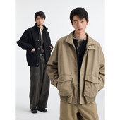 BUTTBILL 26SS复古通勤酵洗竹节棉口袋工装 夹克宽松立领外套男女