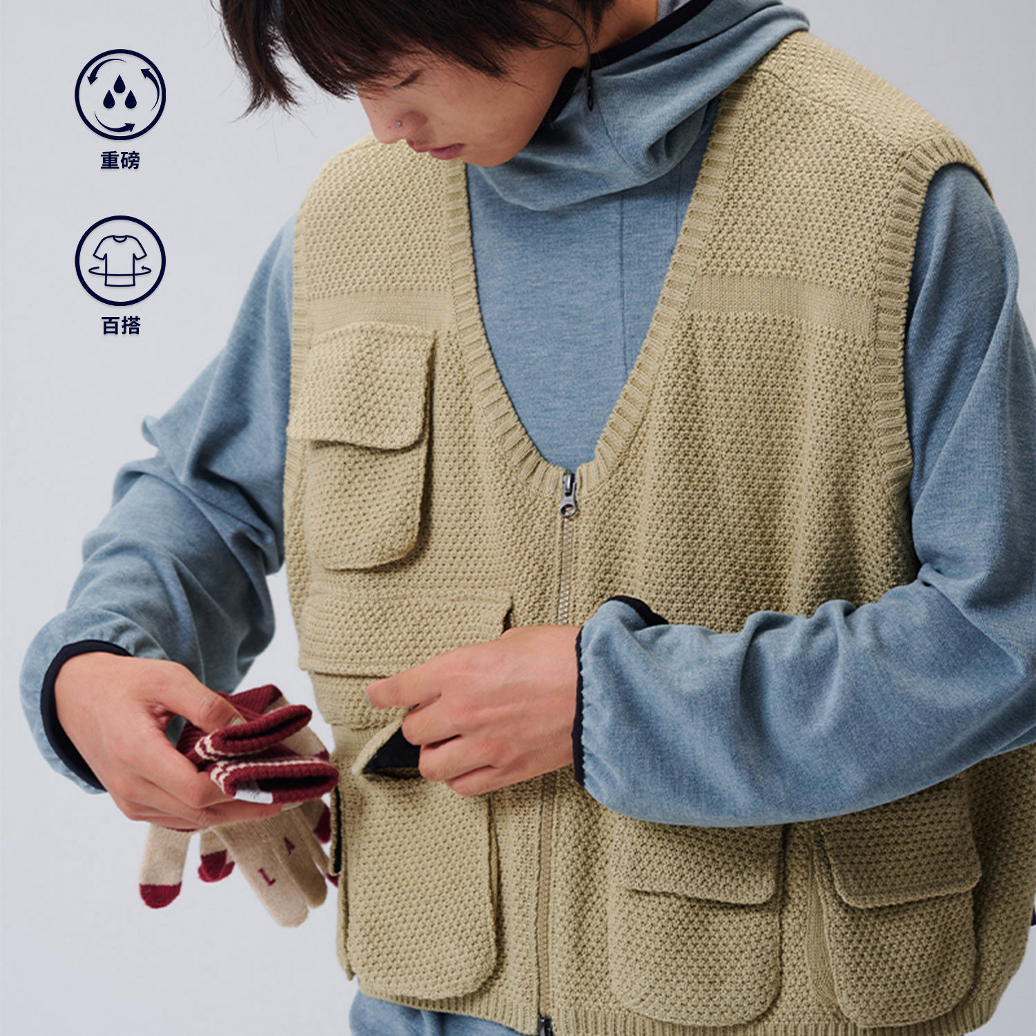 BUTTBILL BETA 山系多口袋重磅针织马甲户外开衫钓鱼背心,男装,常规马甲,淘宝优惠券,粉丝福利购,淘宝优惠卷