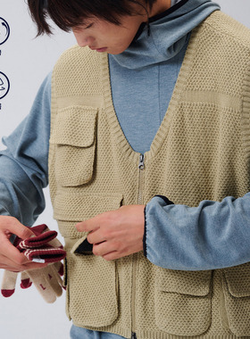 BUTTBILL BETA 山系多口袋重磅针织马甲户外开衫钓鱼背心