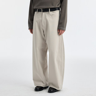 BUTTBILL 26SS涤棉混纺廓形弯刀裤裁剪复古简约休闲长裤子男情侣