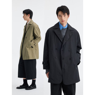 BUTTBILL 26SS复古双排扣风衣中长款棉锦混纺网布通勤外套男情侣