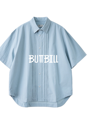 BUTTBILL24SS通勤复古日系风琴褶皱纯棉短袖衬衫宽松廓形衬衣男