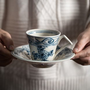 日本进口咖啡杯陶瓷咖啡杯碟套装宗山窑会社高档精致水杯马克杯子