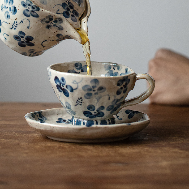 日本进口蓝染花茶壶陶瓷马克杯大容量小众设计感水杯咖啡杯套装