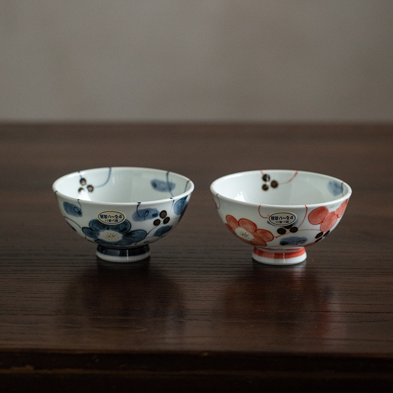 日本进口陶瓷碗家用小碗手绘花卉纹理米饭碗日式餐具情侣对碗送礼