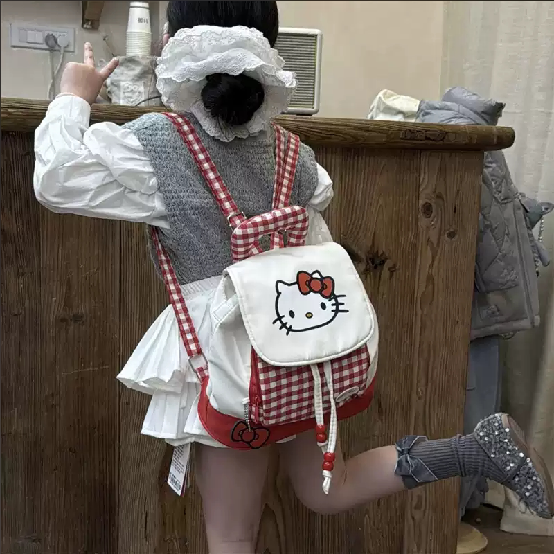 立减5元卡通小猫格子书包